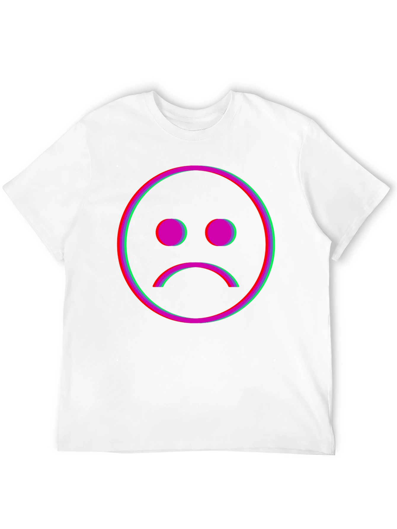 Sad Face Glitch Graphic Black T-Shirt