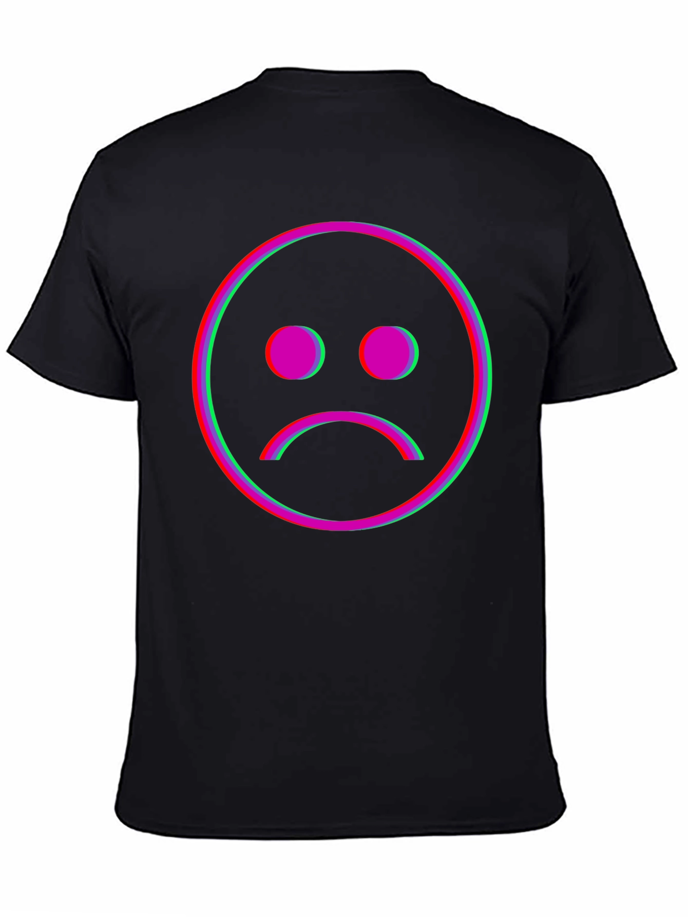 Sad Face Glitch Graphic Black T-Shirt