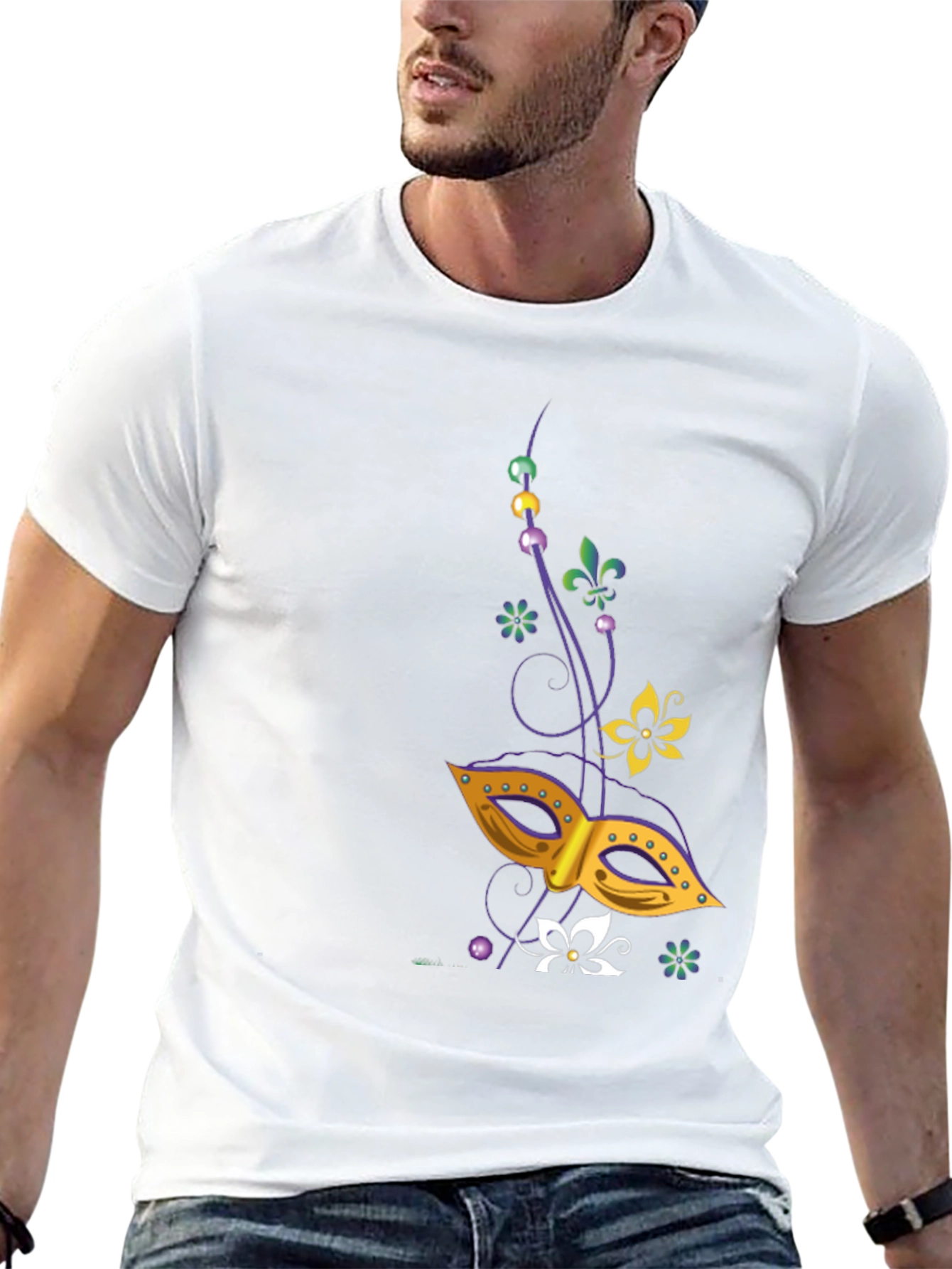 Mardi Gras Mask Graphic Tee - Mens Black T-Shirt