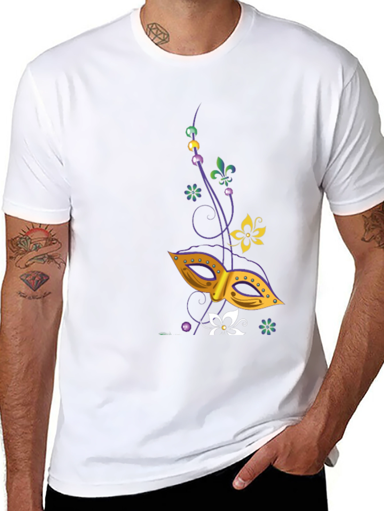 Mardi Gras Mask Graphic Tee - Mens Black T-Shirt