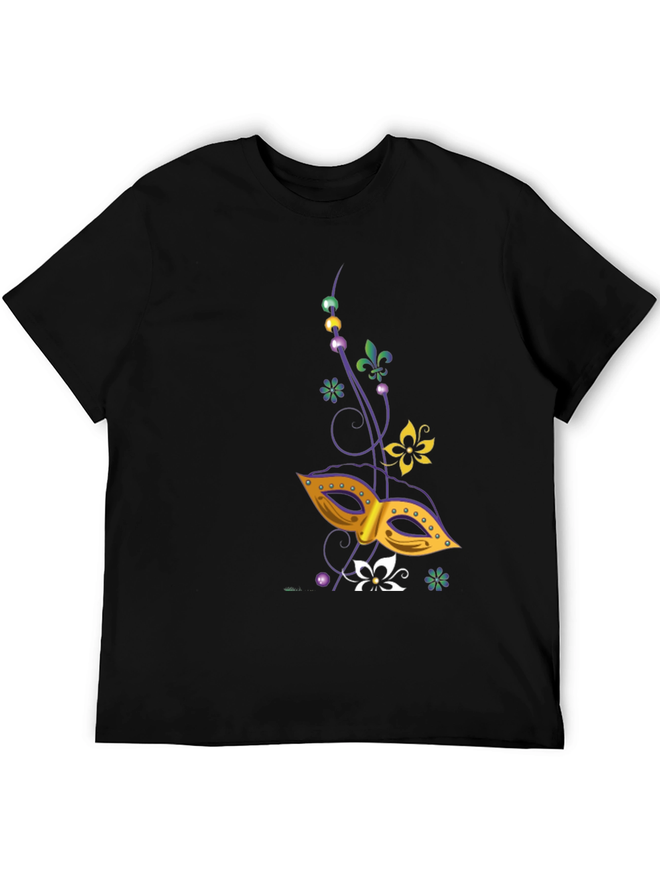 Mardi Gras Mask Graphic Tee - Mens Black T-Shirt