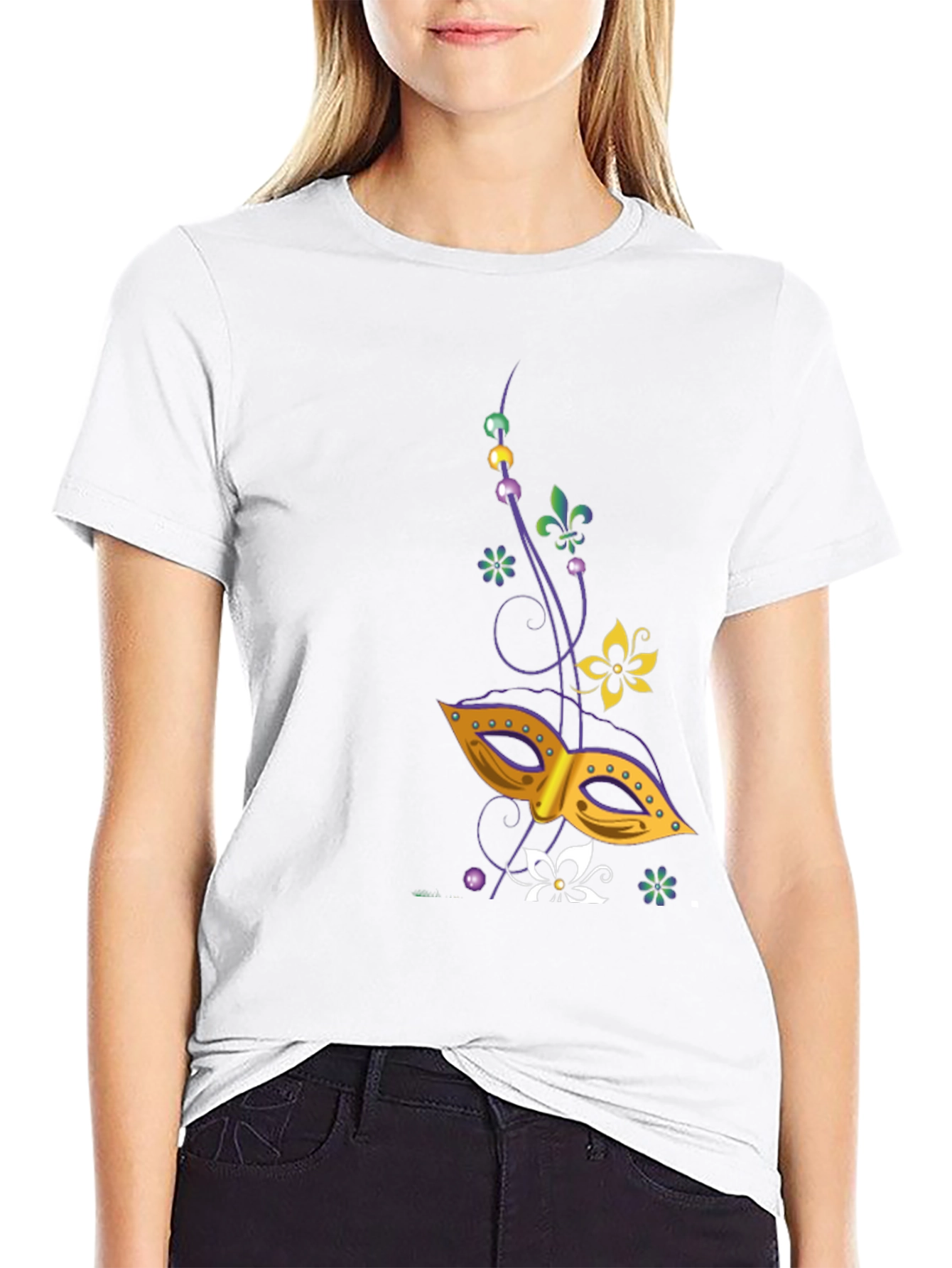 Mardi Gras Mask Graphic Tee - Mens Black T-Shirt