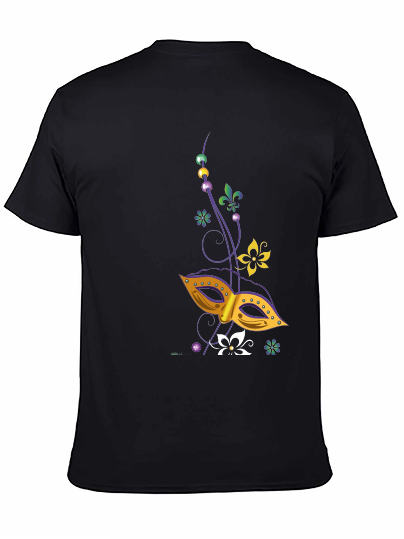 Mardi Gras Mask Graphic Tee - Mens Black T-Shirt