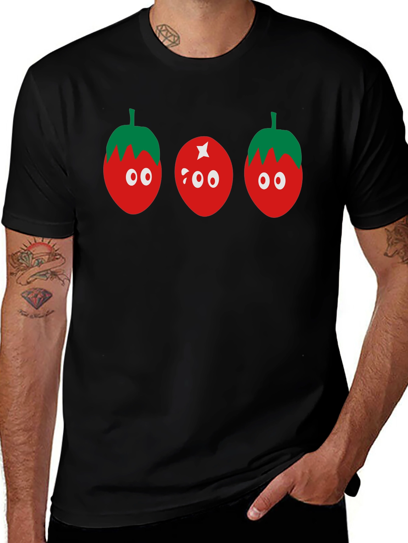 Tomato Character Graphic Tee - Black Casual Shirt
