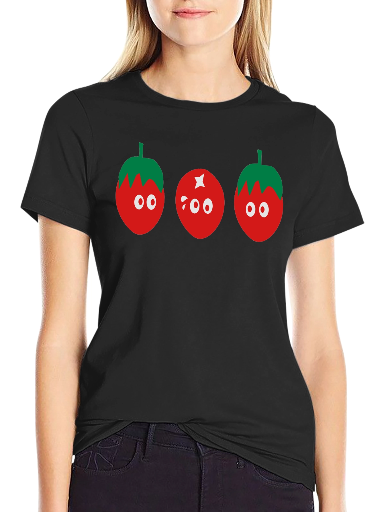 Tomato Character Graphic Tee - Black Casual Shirt