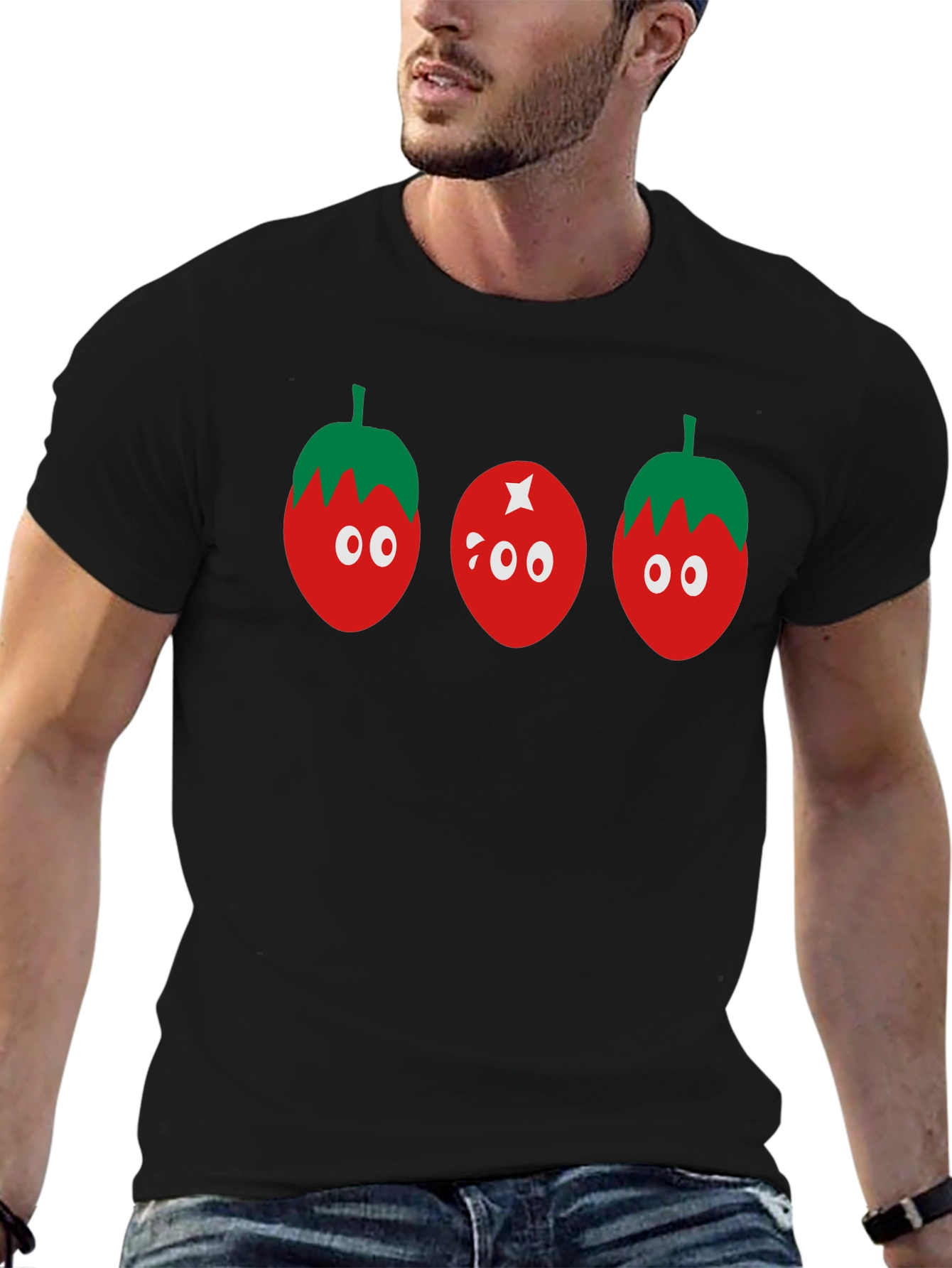 Tomato Character Graphic Tee - Black Casual Shirt