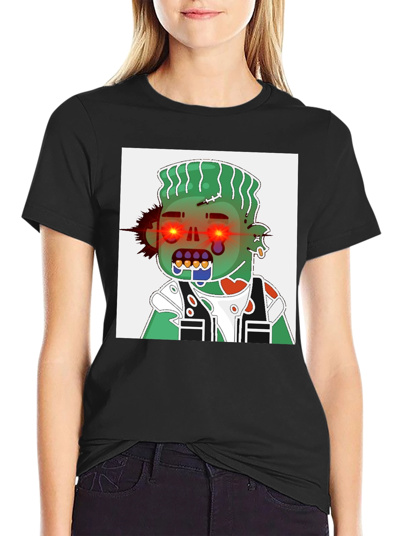 Zombie Cartoon Graphic Black T-Shirt