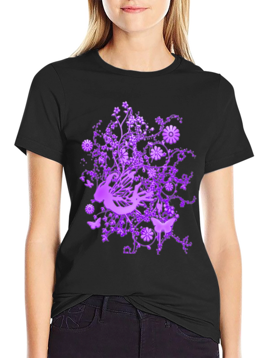 Floral Butterfly Graphic Tee - Stylish Black T-Shirt