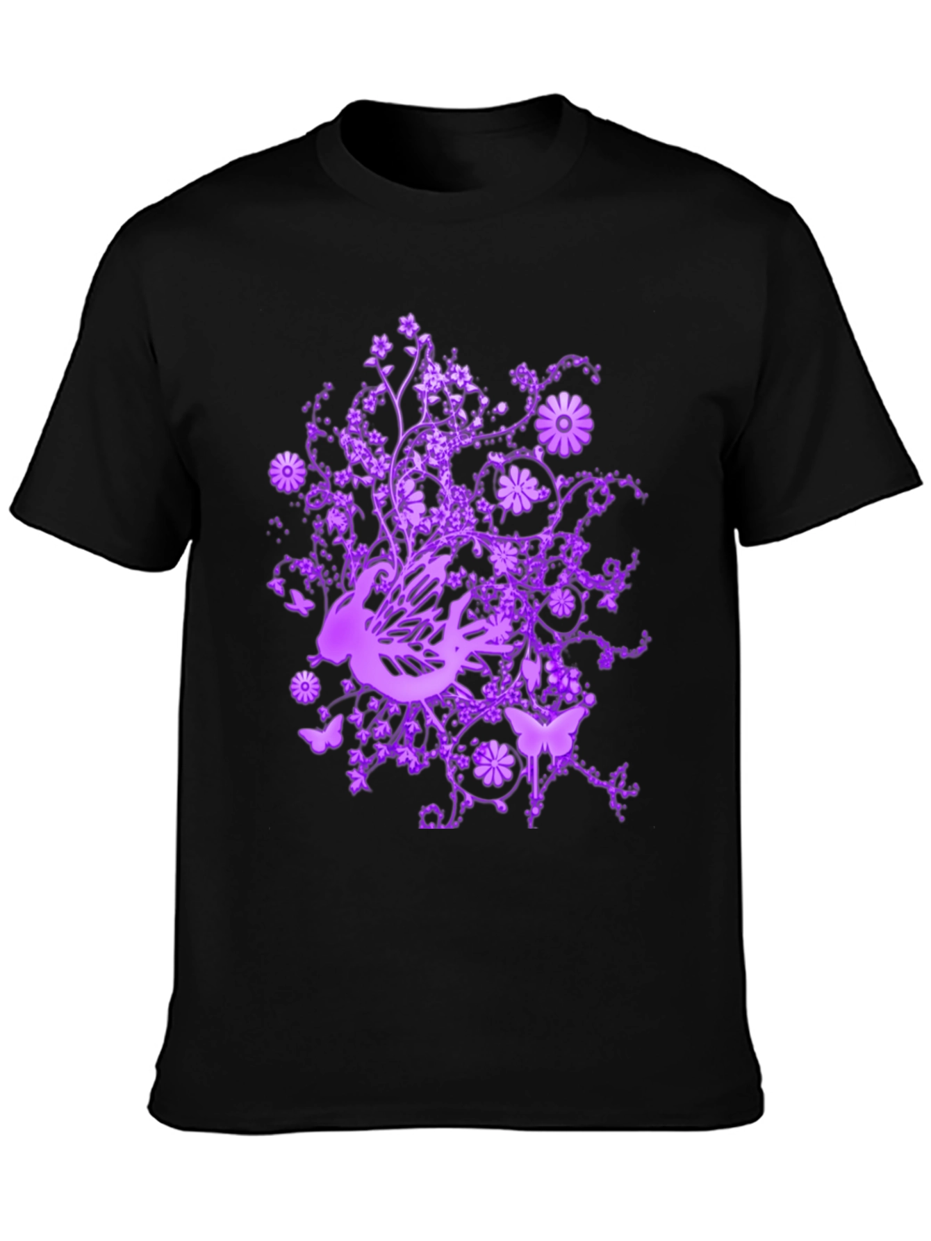 Floral Butterfly Graphic Tee - Stylish Black T-Shirt