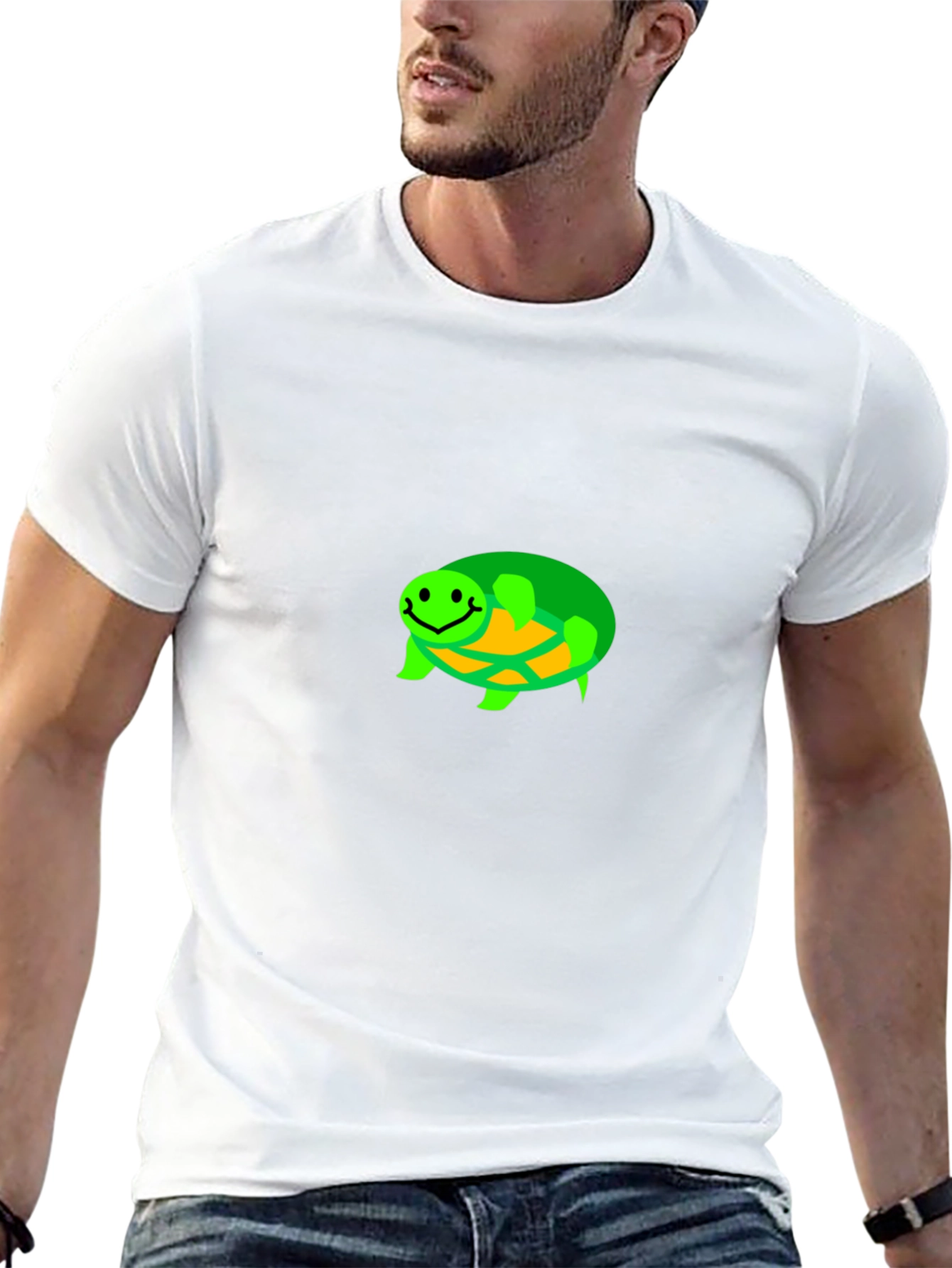Smiling Turtle Graphic Tee - Black Cotton T-Shirt