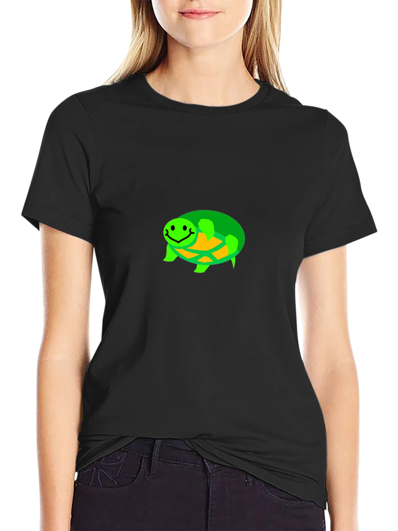 Smiling Turtle Graphic Tee - Black Cotton T-Shirt