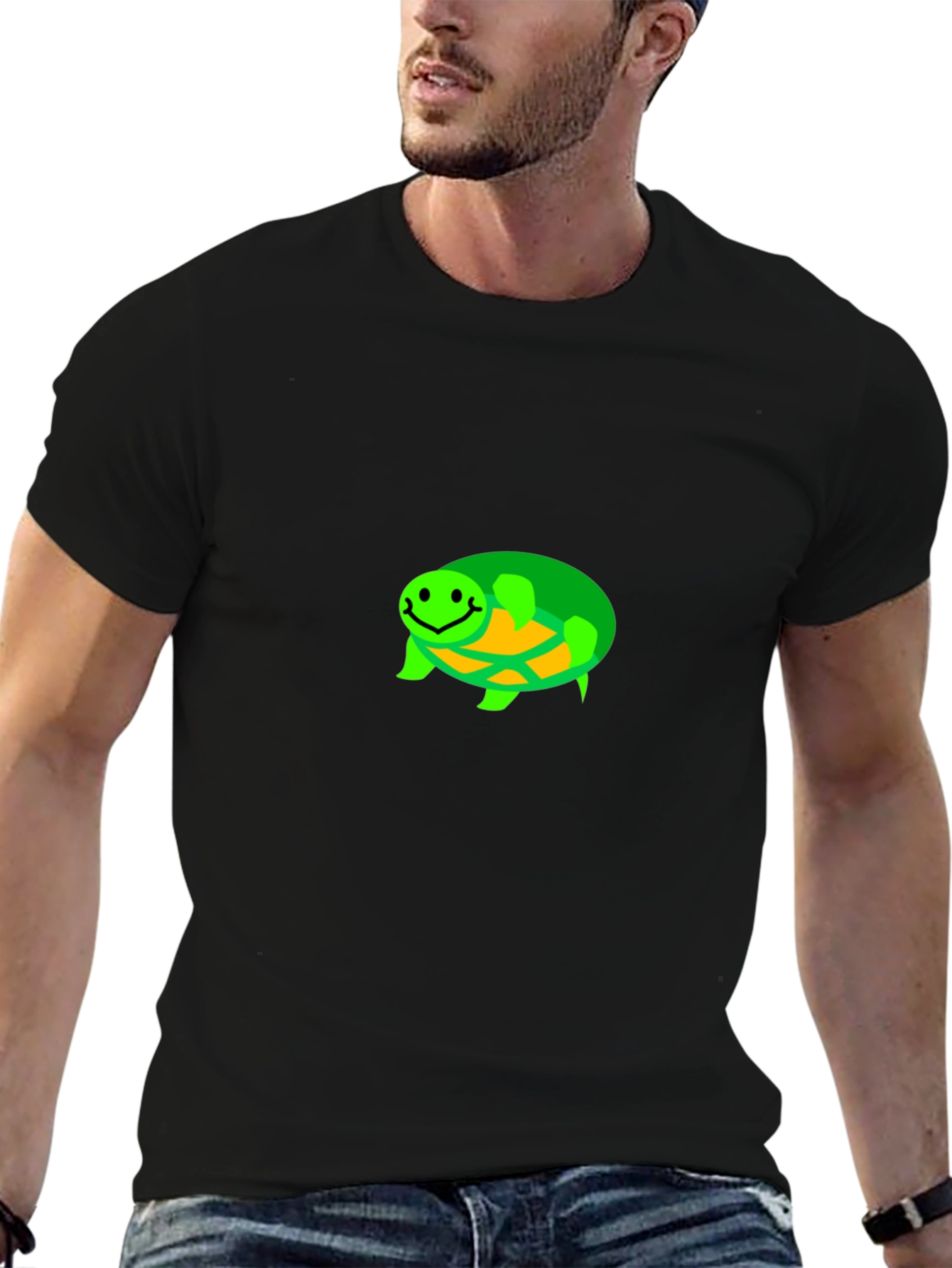 Smiling Turtle Graphic Tee - Black Cotton T-Shirt