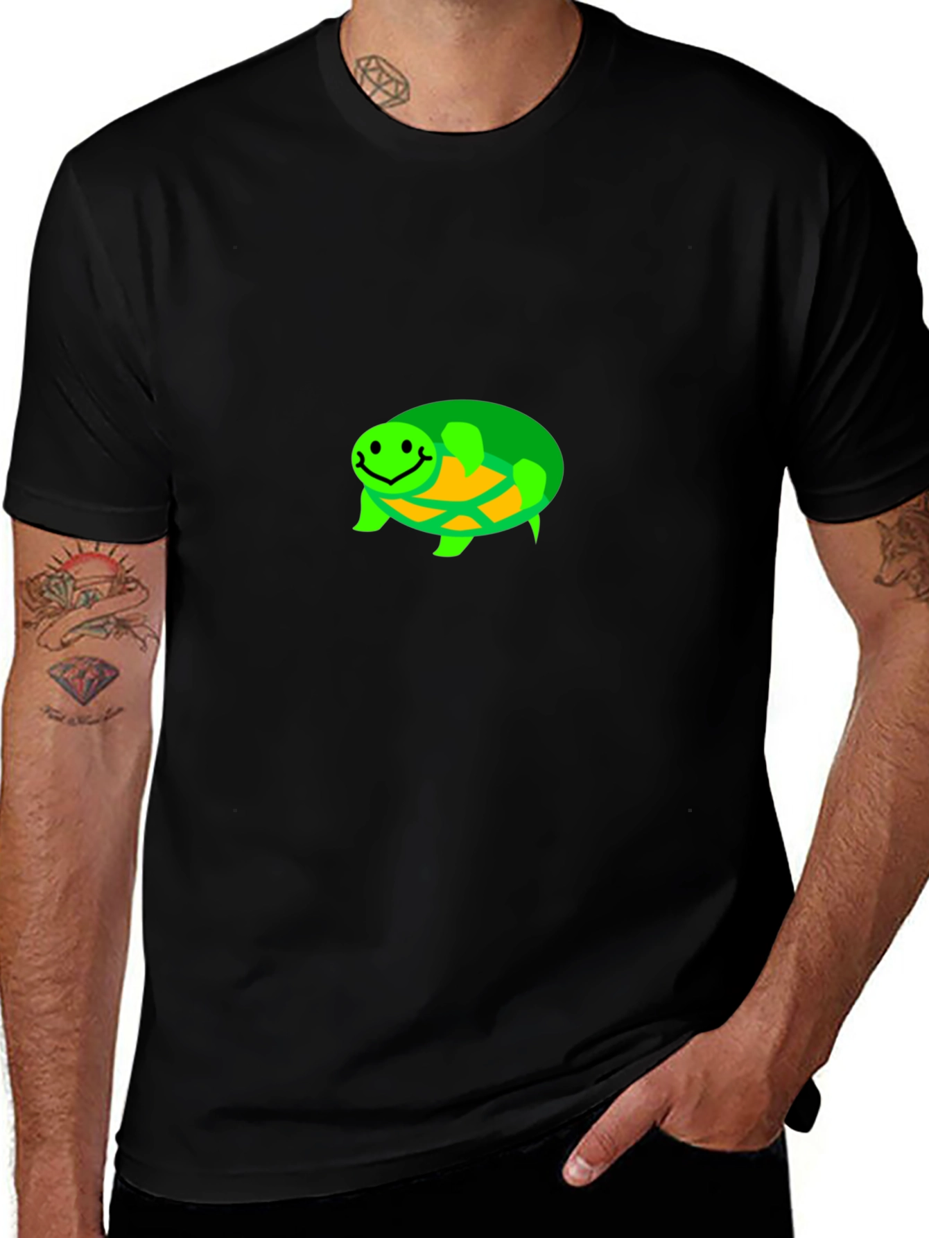 Smiling Turtle Graphic Tee - Black Cotton T-Shirt