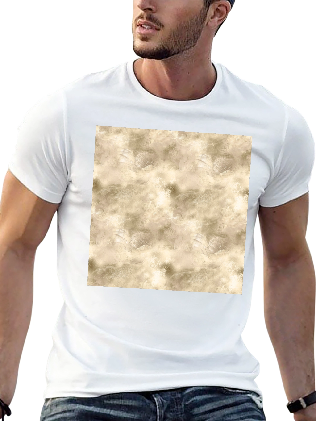 Textured Print Black Crew Neck Tee
