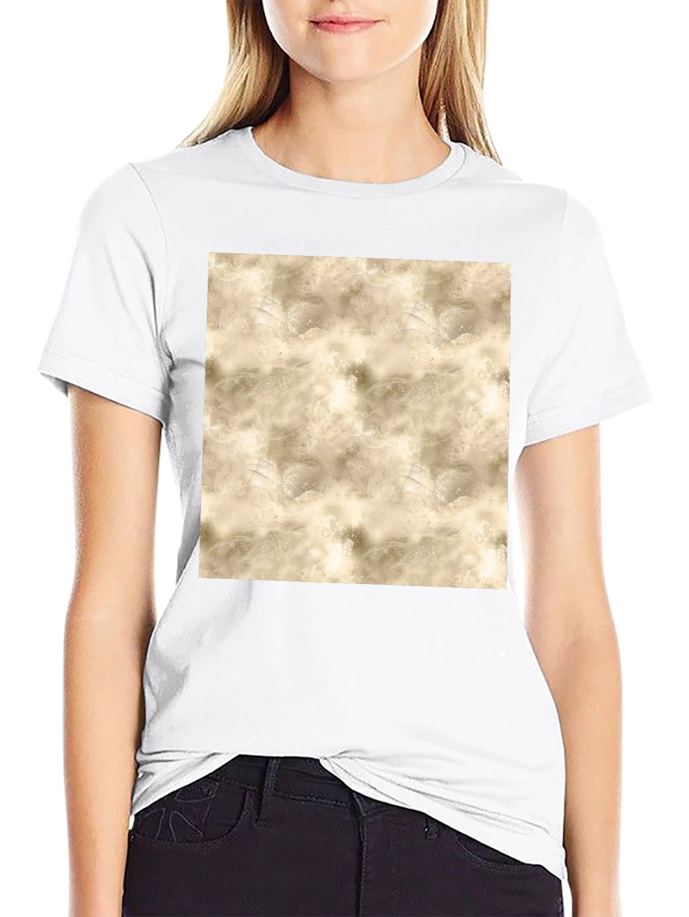 Textured Print Black Crew Neck Tee
