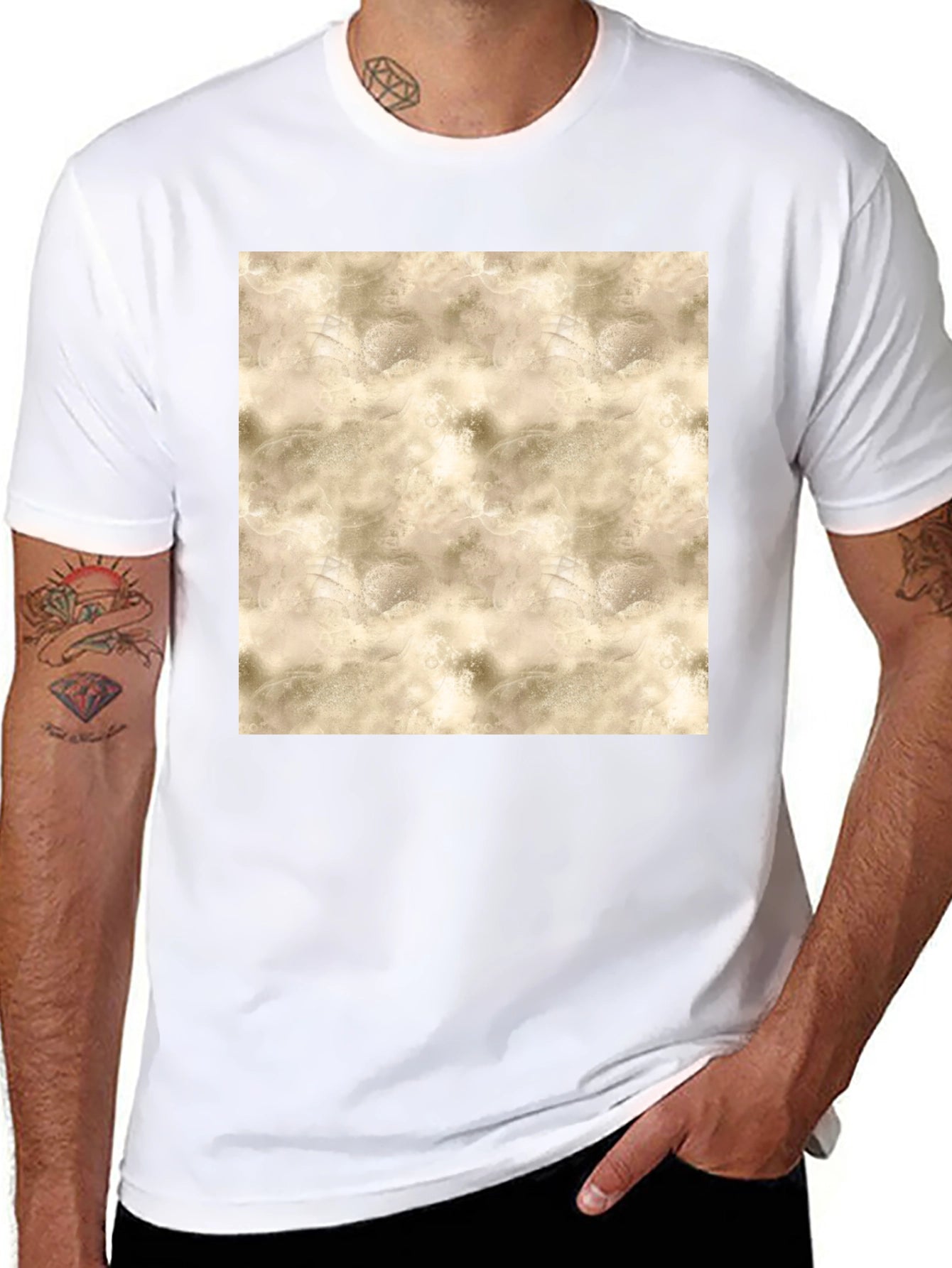Textured Print Black Crew Neck Tee