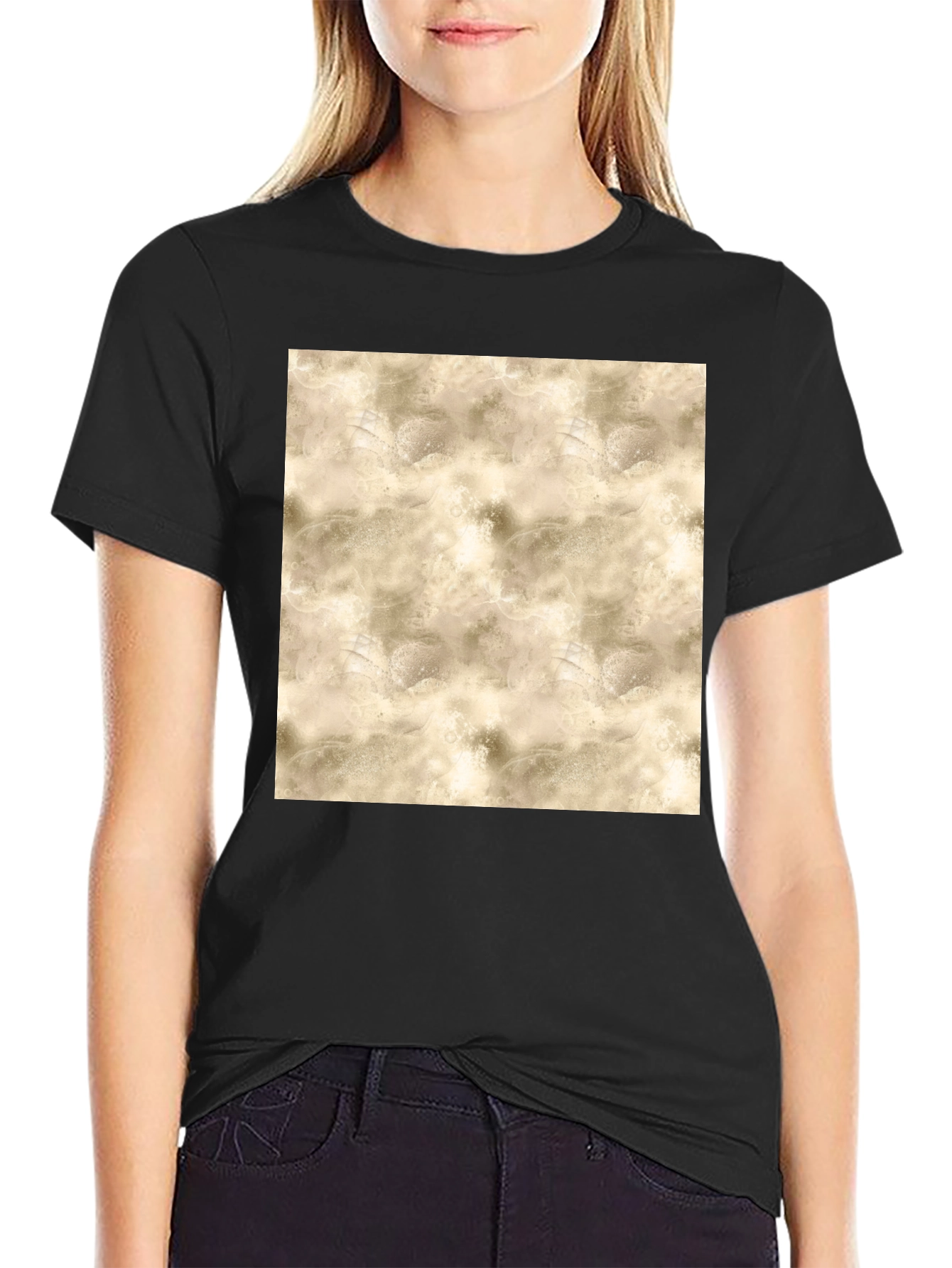 Textured Print Black Crew Neck Tee