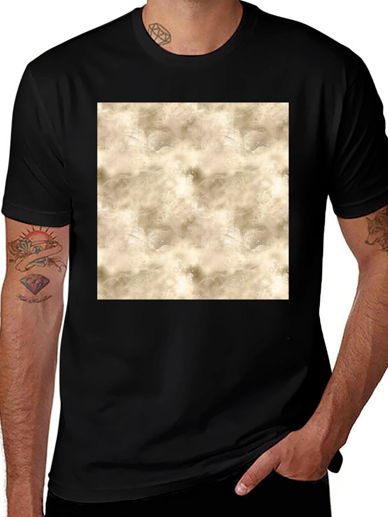 Textured Print Black Crew Neck Tee