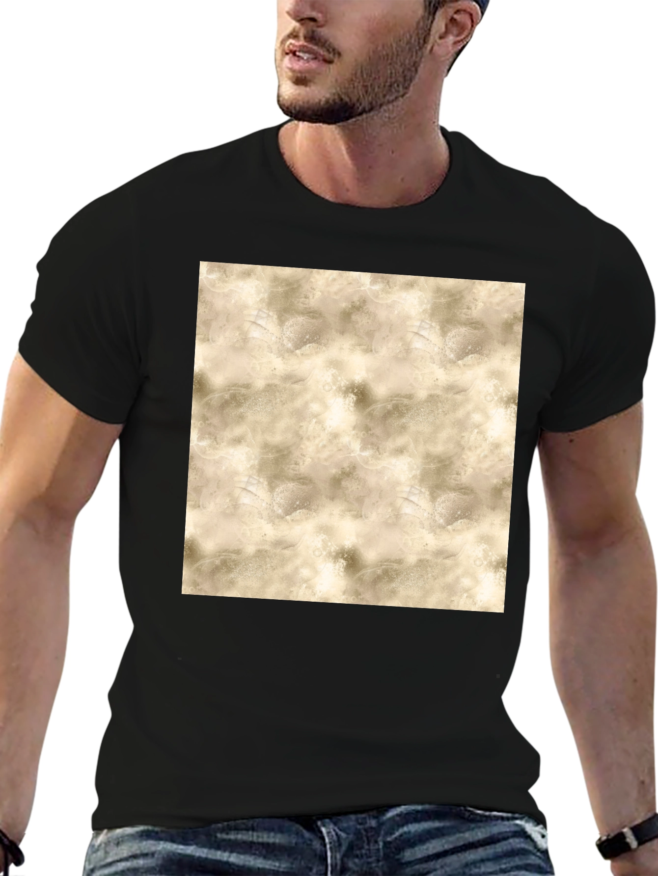 Textured Print Black Crew Neck Tee