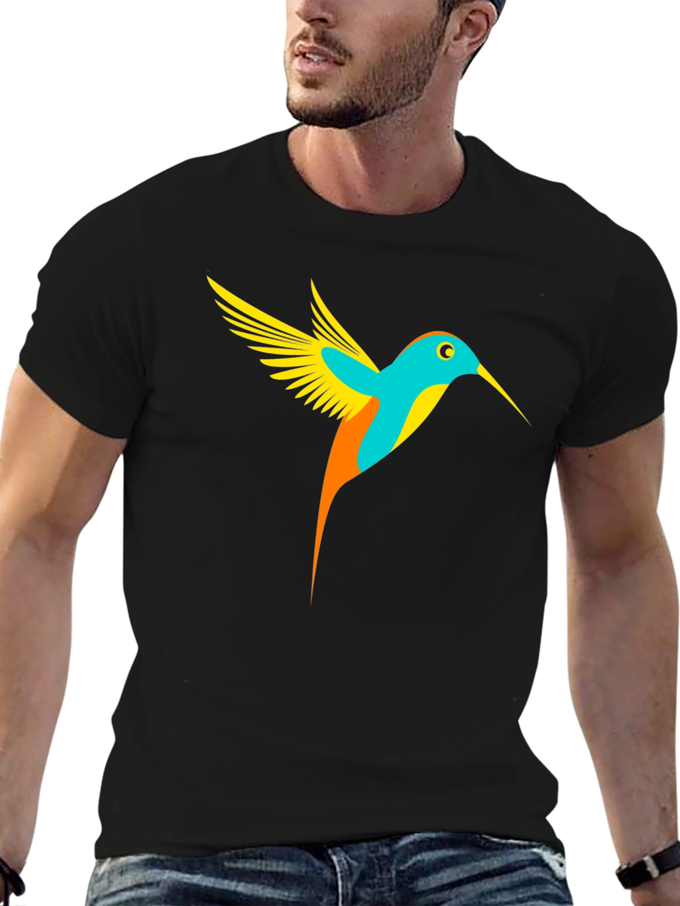 Hummingbird Graphic Tee - Black Casual T-Shirt