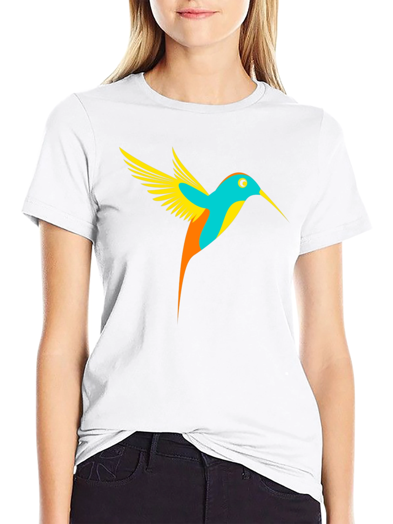 Hummingbird Graphic Tee - Black Casual T-Shirt