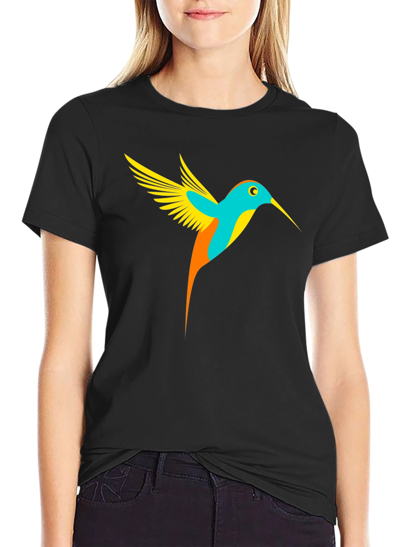 Hummingbird Graphic Tee - Black Casual T-Shirt