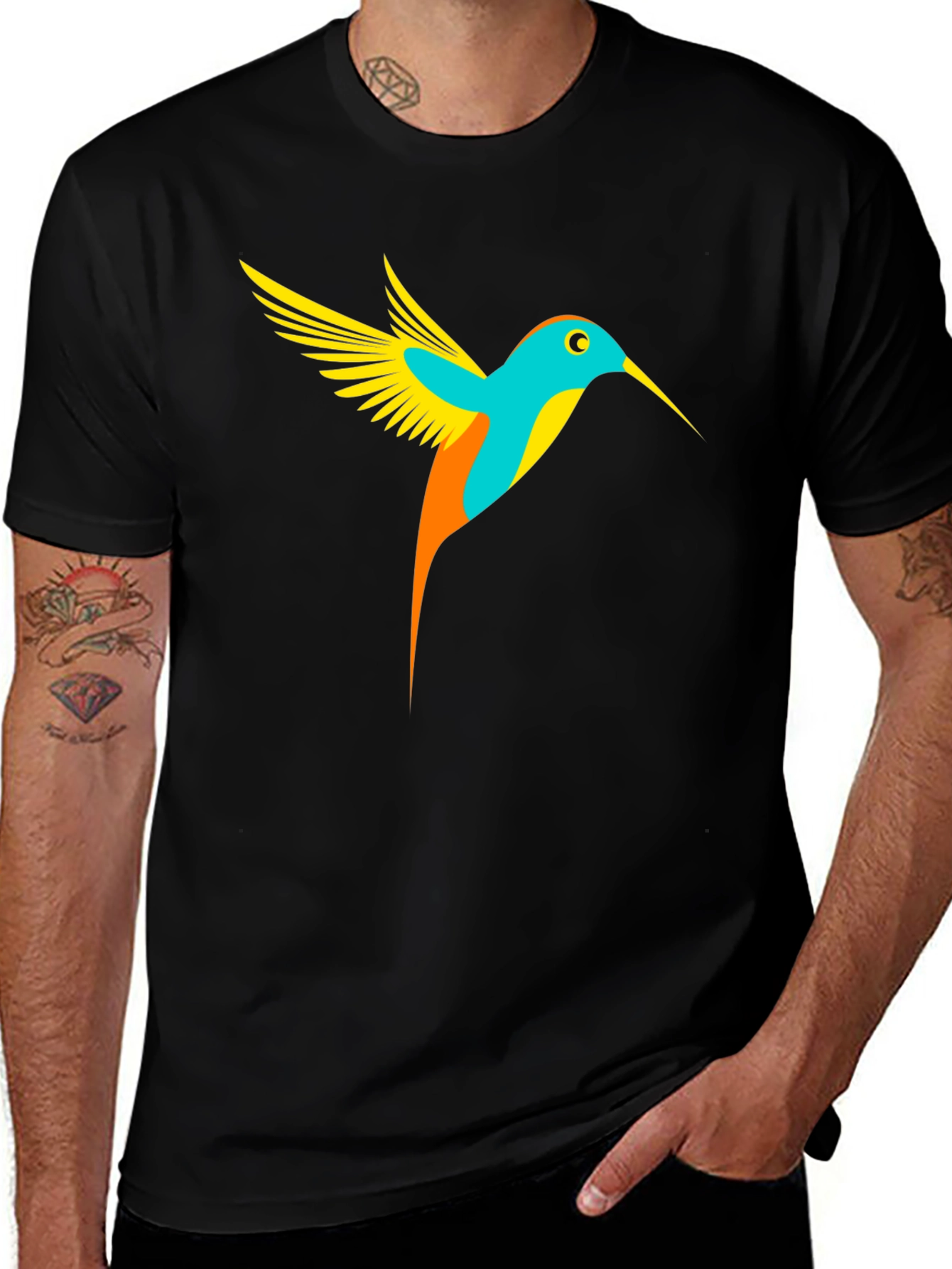 Hummingbird Graphic Tee - Black Casual T-Shirt
