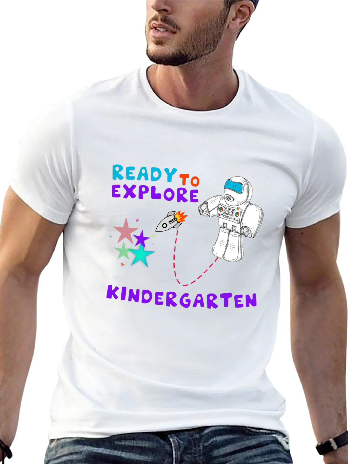 Ready to Explore Kindergarten T-Shirt Robot Stars