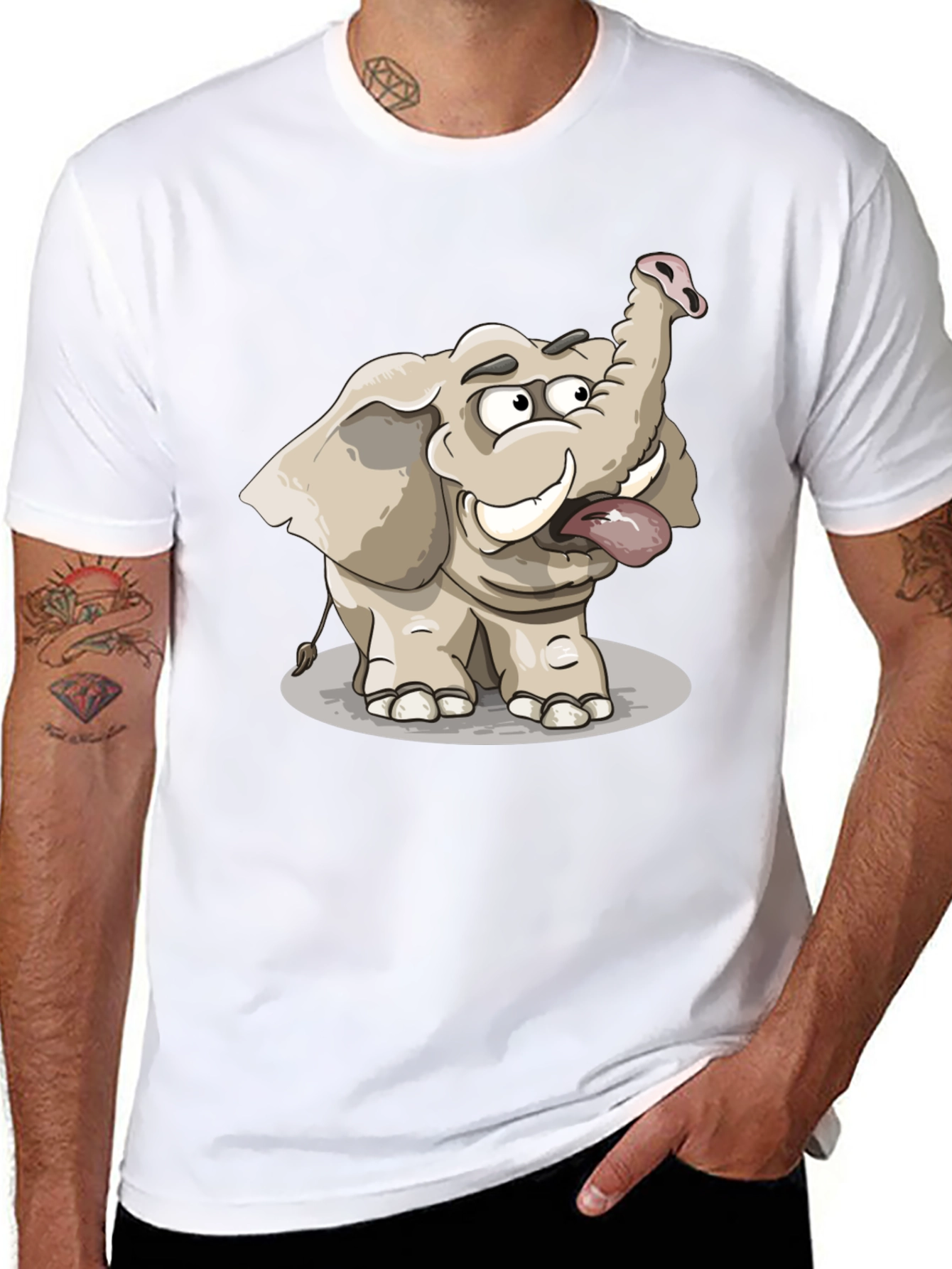 Funny Elephant Graphic Tee - Black Cotton T-Shirt