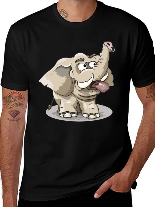 Funny Elephant Graphic Tee - Black Cotton T-Shirt