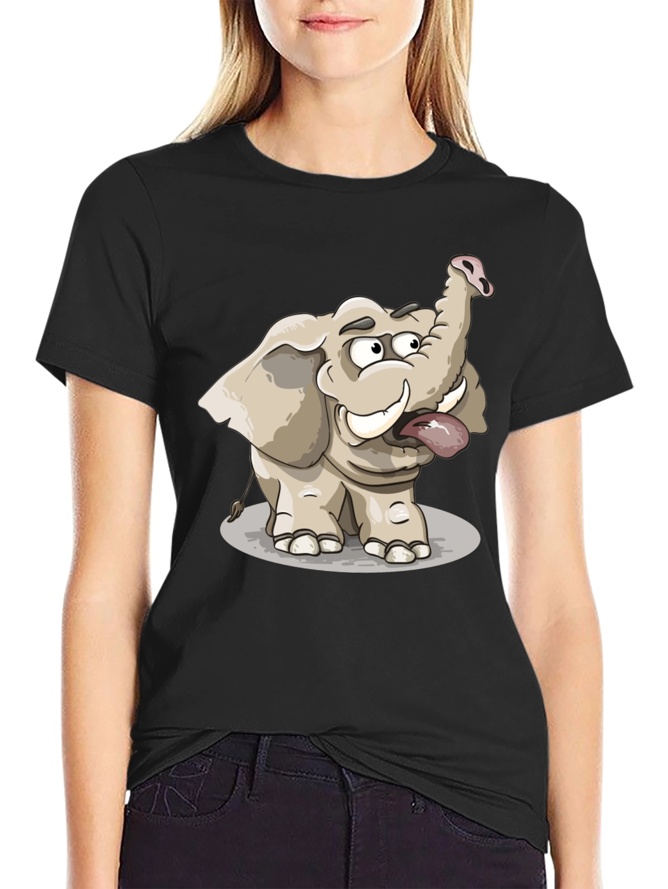 Funny Elephant Graphic Tee - Black Cotton T-Shirt