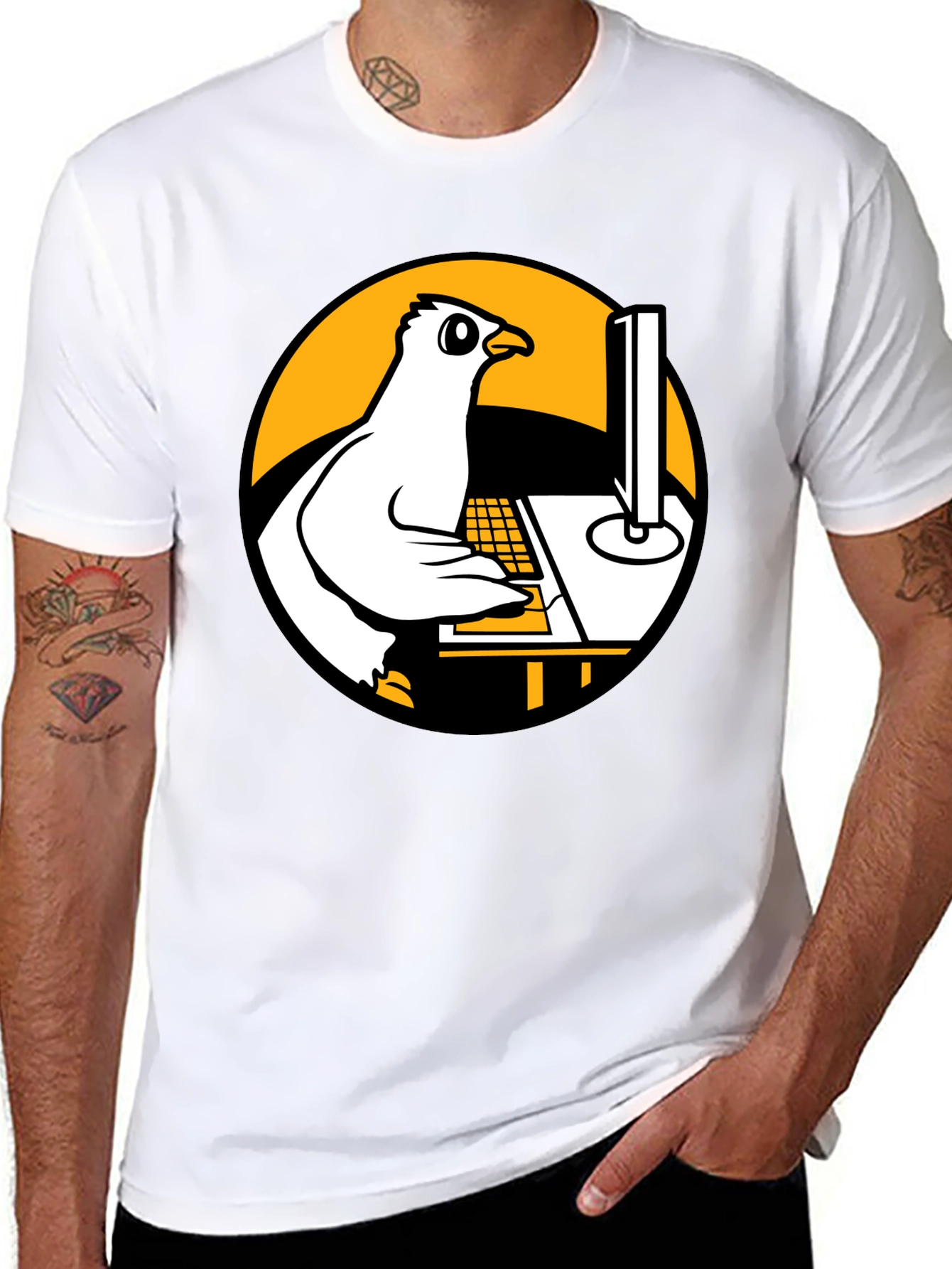 Funny Pigeon Programmer Graphic T-Shirt