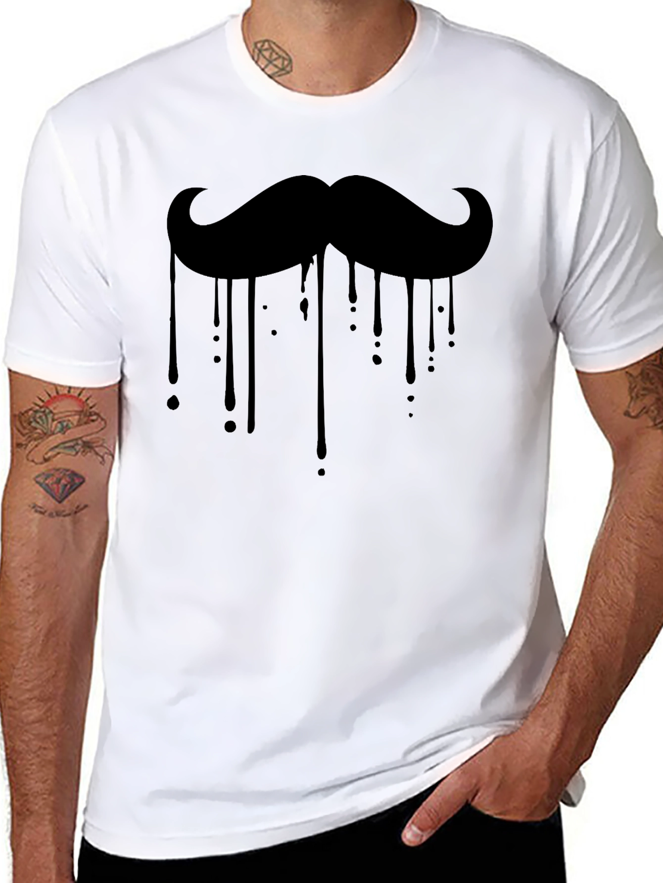 Mustache Drip Graphic Tee - Stylish Black T-Shirt