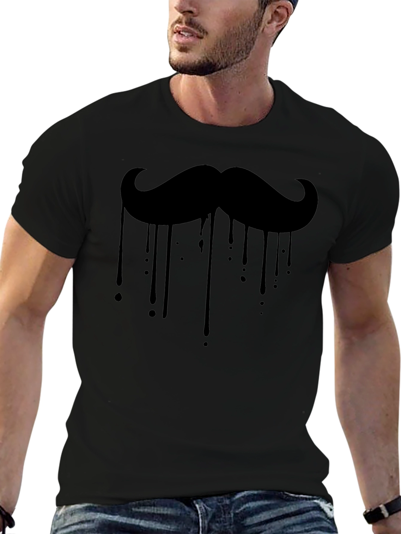 Mustache Drip Graphic Tee - Stylish Black T-Shirt