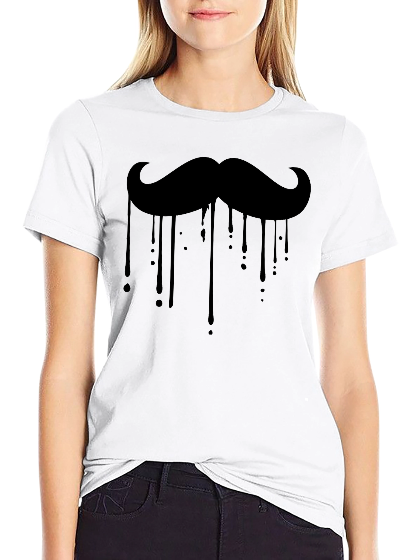 Mustache Drip Graphic Tee - Stylish Black T-Shirt