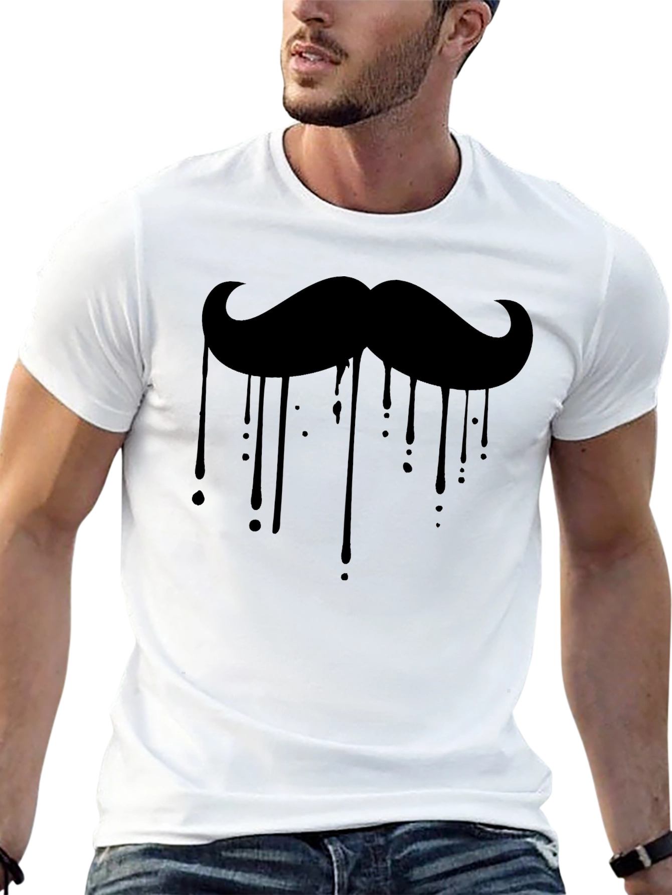 Mustache Drip Graphic Tee - Stylish Black T-Shirt