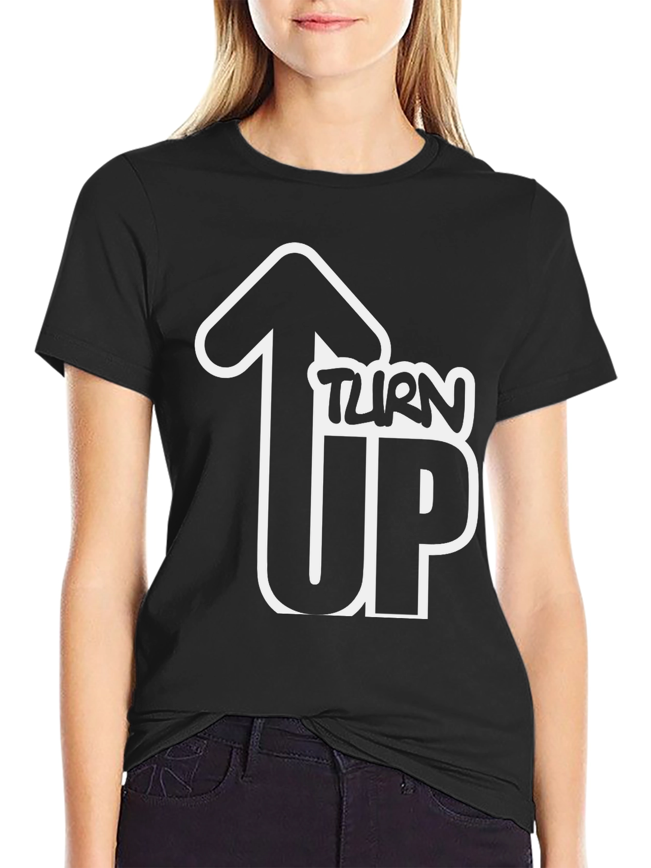 Turn Up Graphic T-Shirt - Black Crew Neck Tee