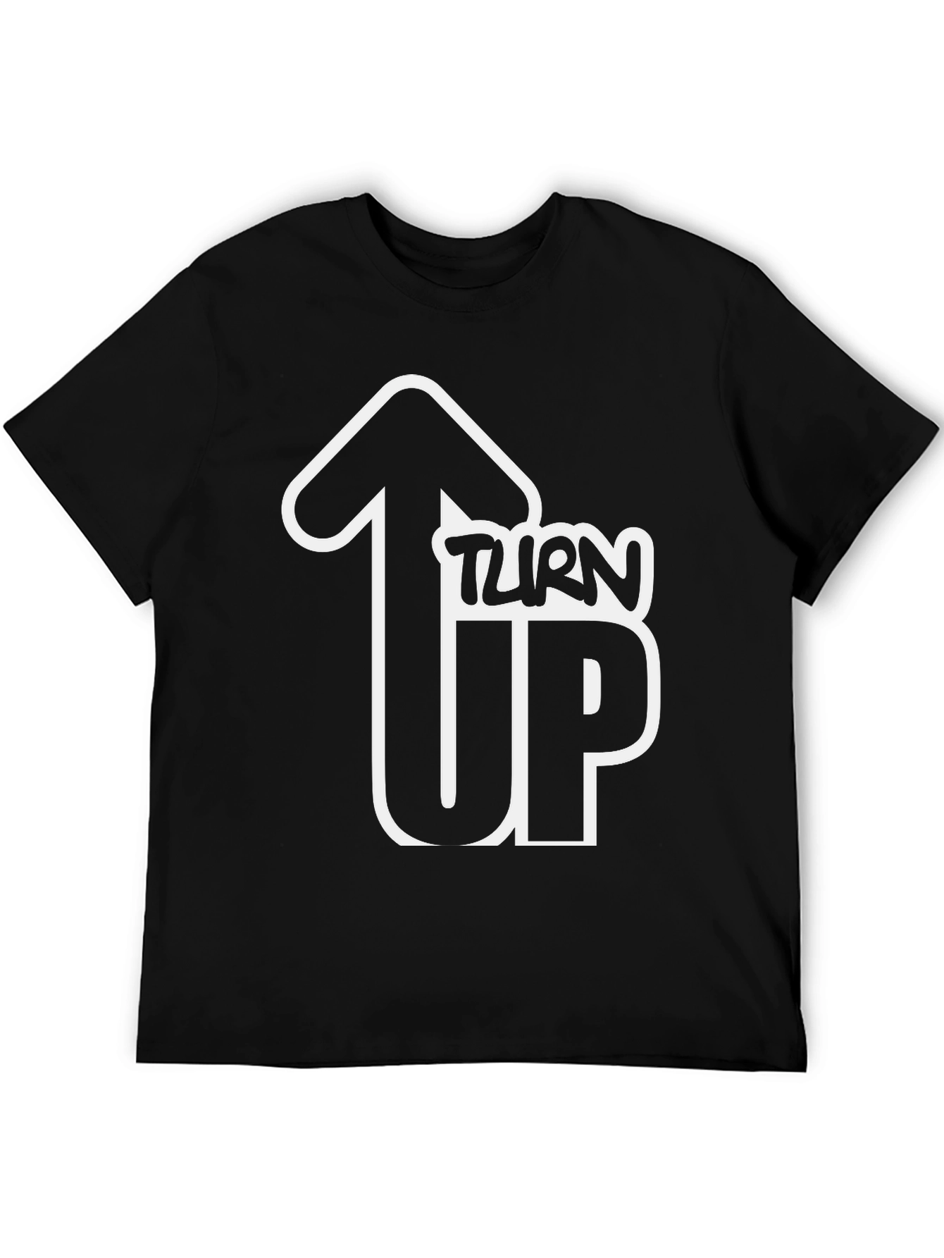 Turn Up Graphic T-Shirt - Black Crew Neck Tee