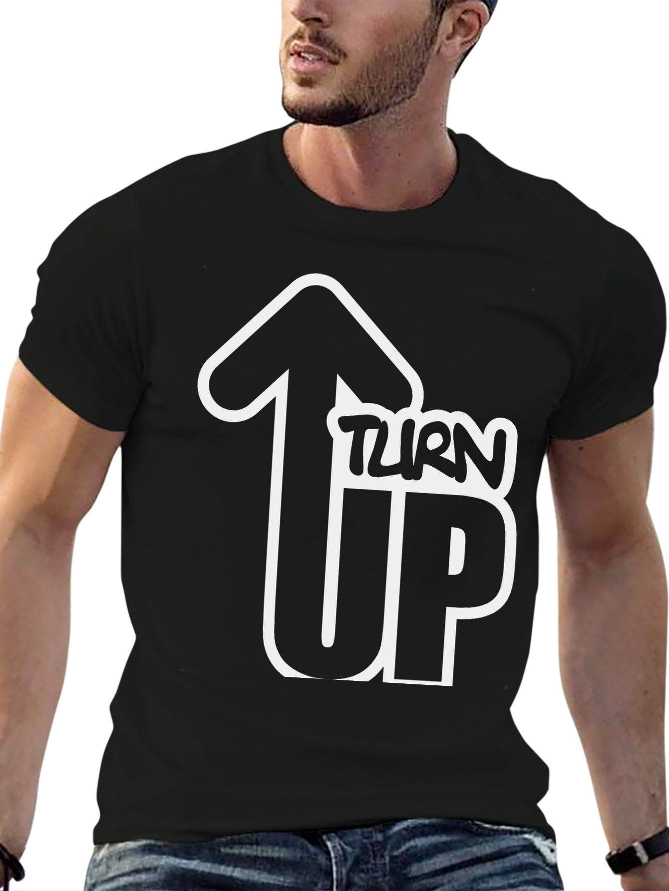 Turn Up Graphic T-Shirt - Black Crew Neck Tee