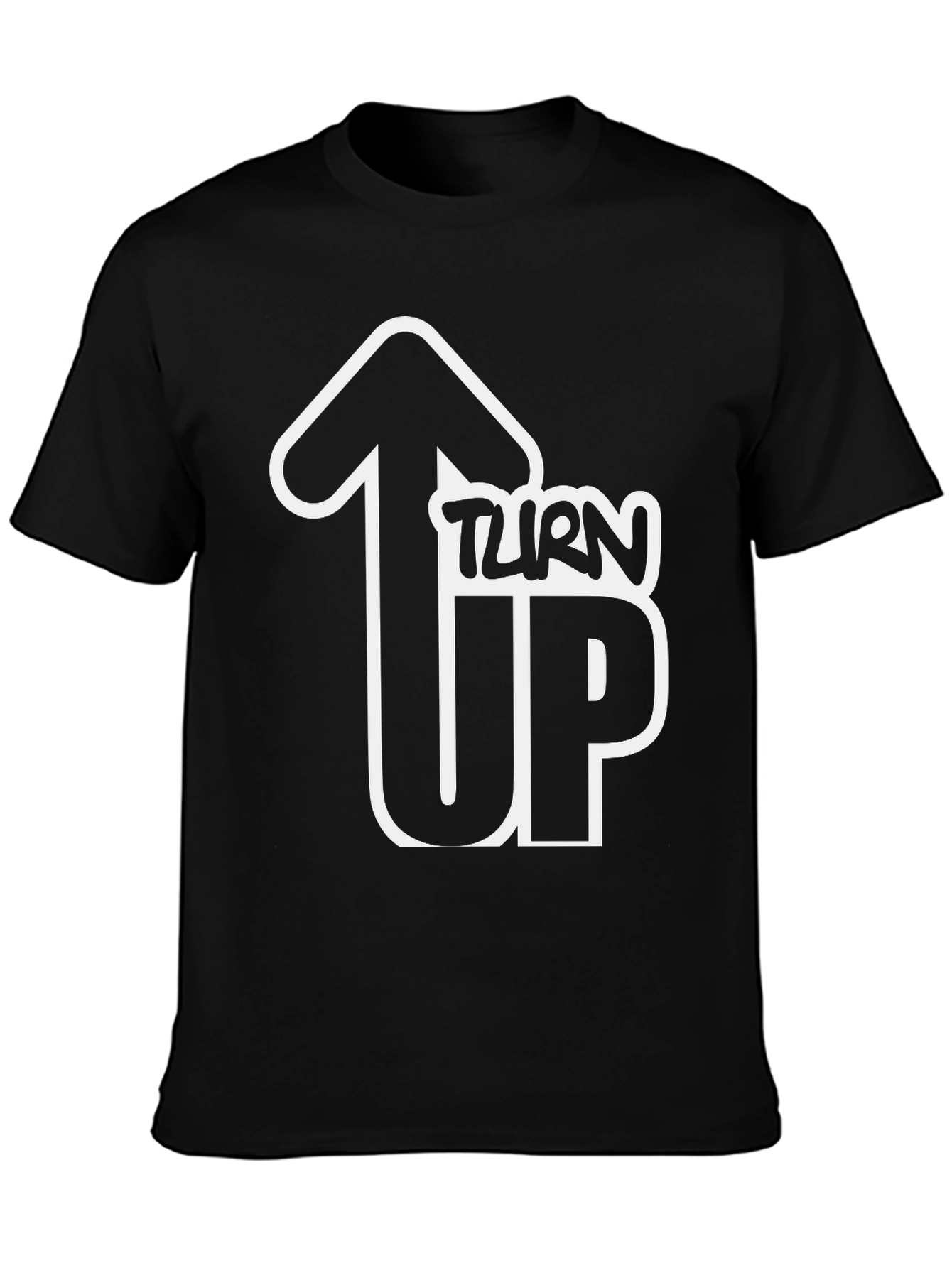 Turn Up Graphic T-Shirt - Black Crew Neck Tee
