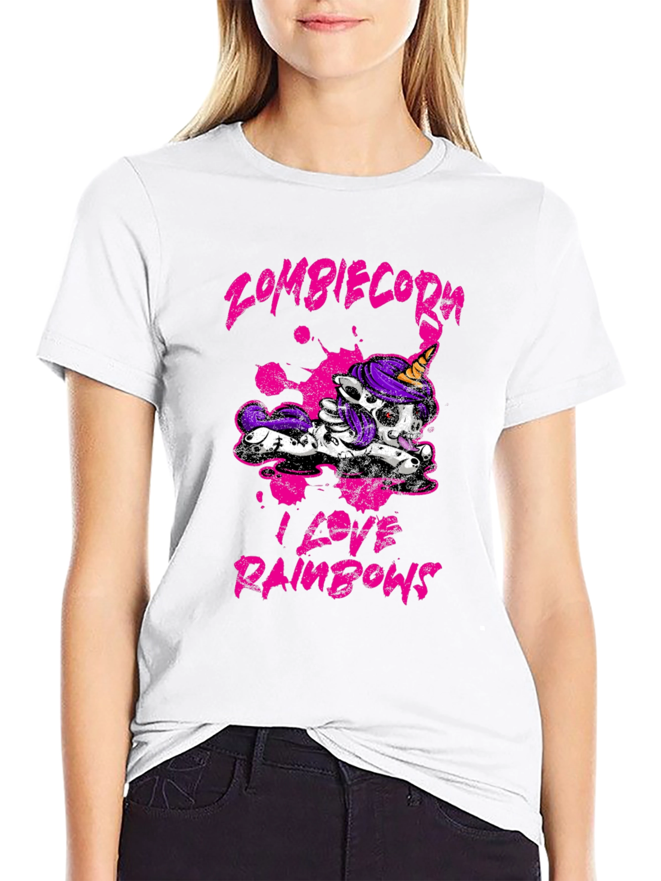 Zombiecorn I Love Rainbows Black T-Shirt