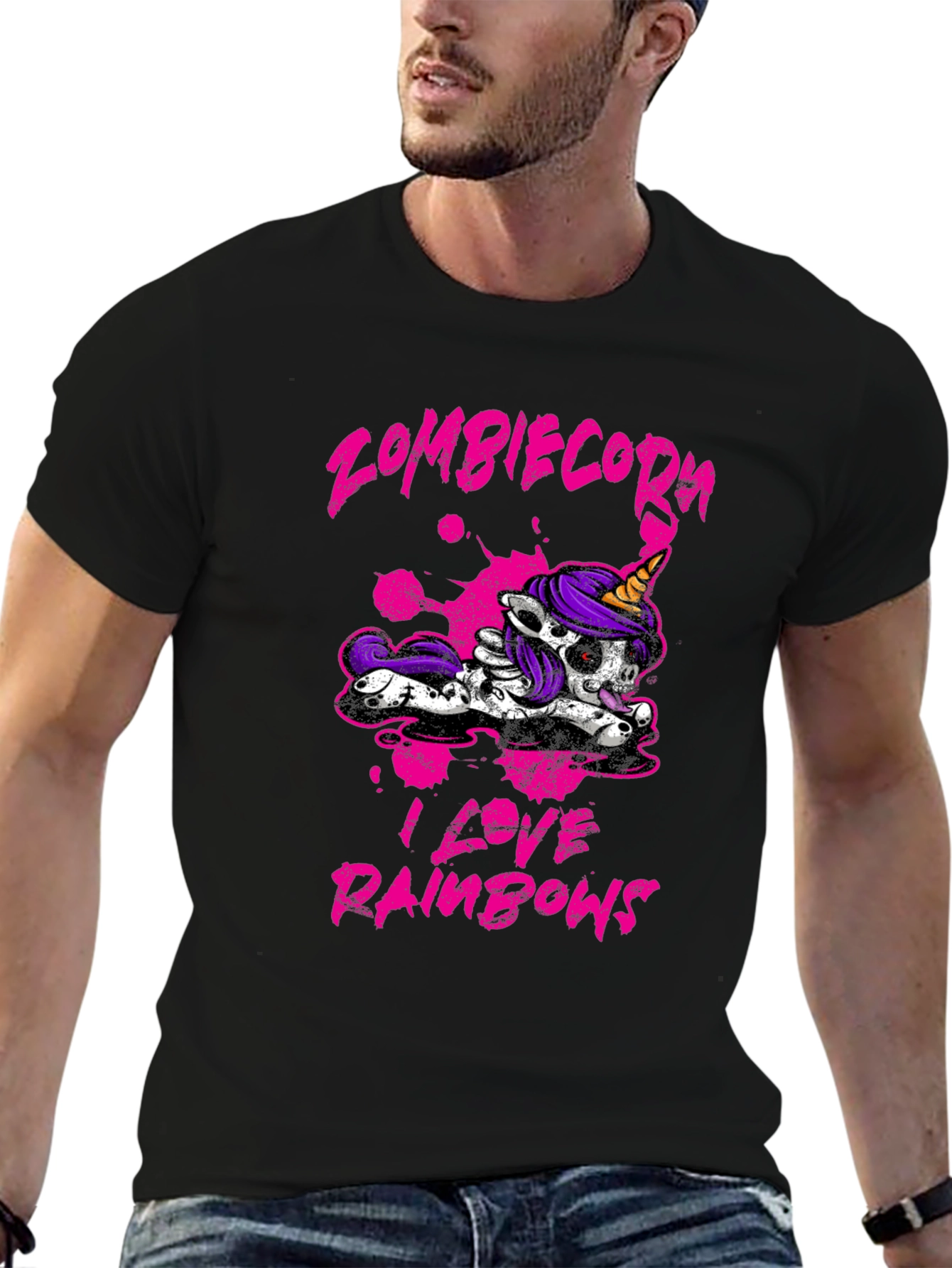 Zombiecorn I Love Rainbows Black T-Shirt