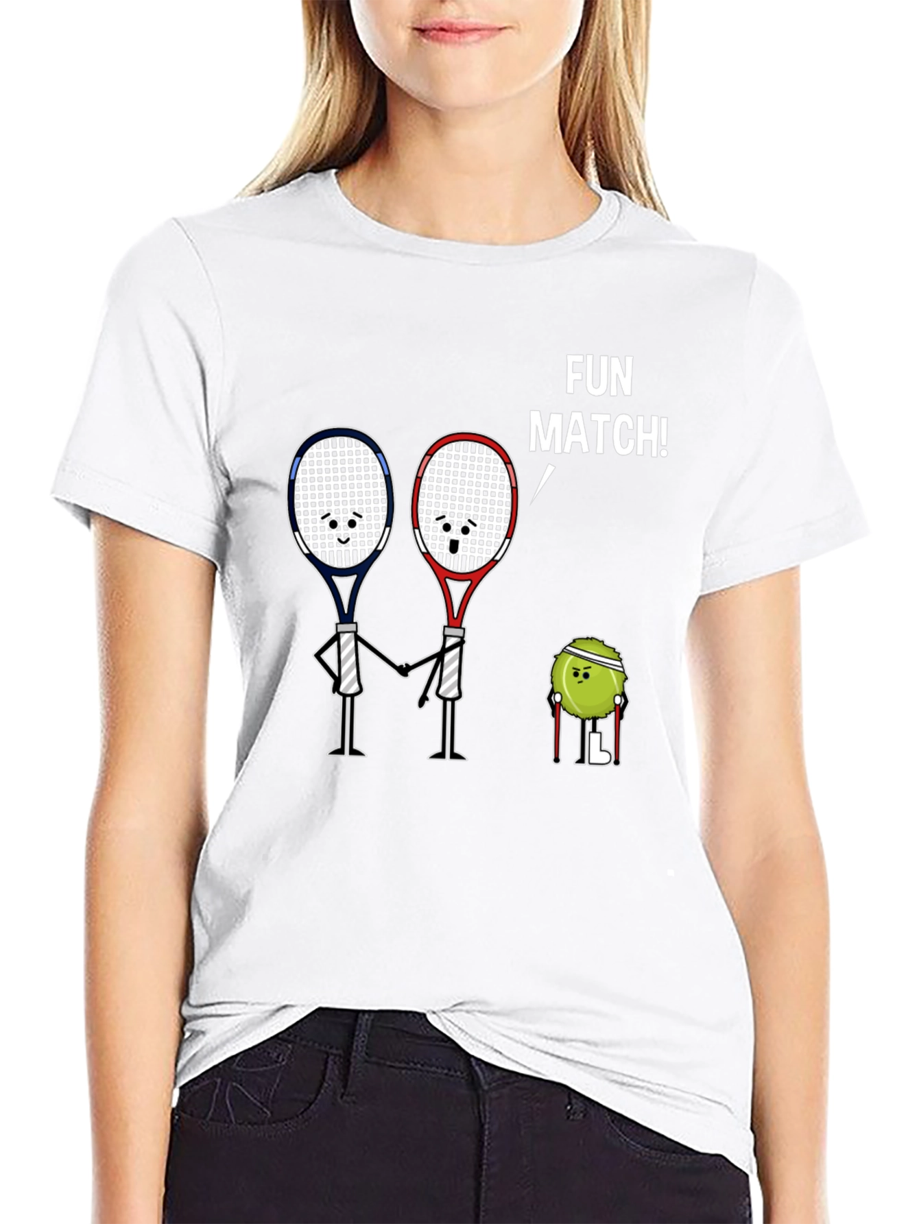 Fun Match Tennis Graphic Tee -  Black Cotton Shirt