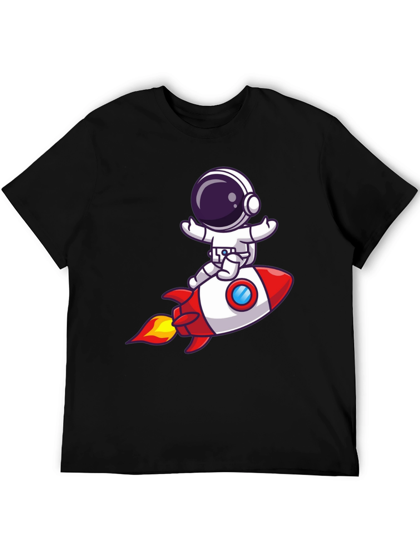 Astronaut Rocket Ride Graphic Tee - Black Cotton T-Shirt
