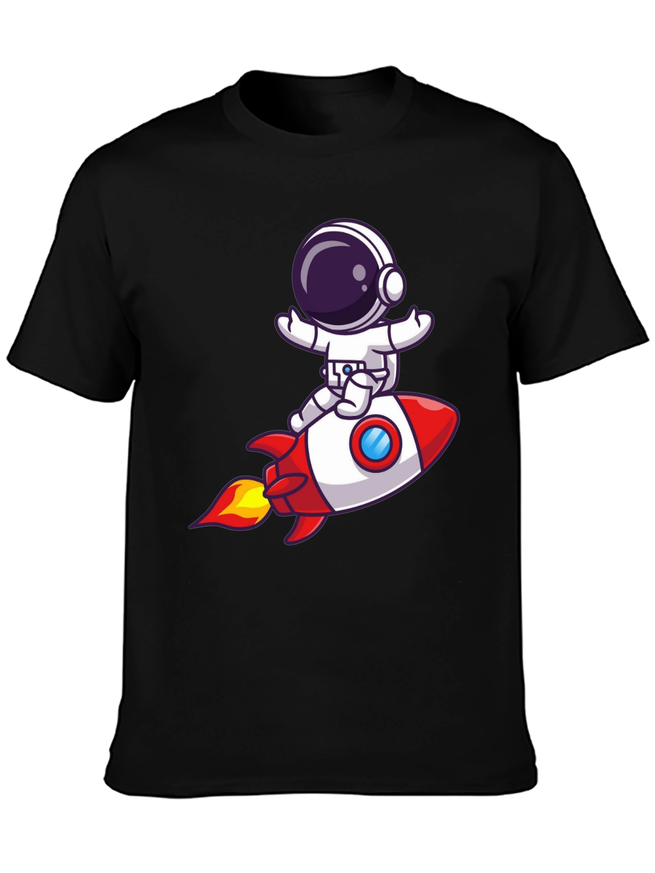 Astronaut Rocket Ride Graphic Tee - Black Cotton T-Shirt