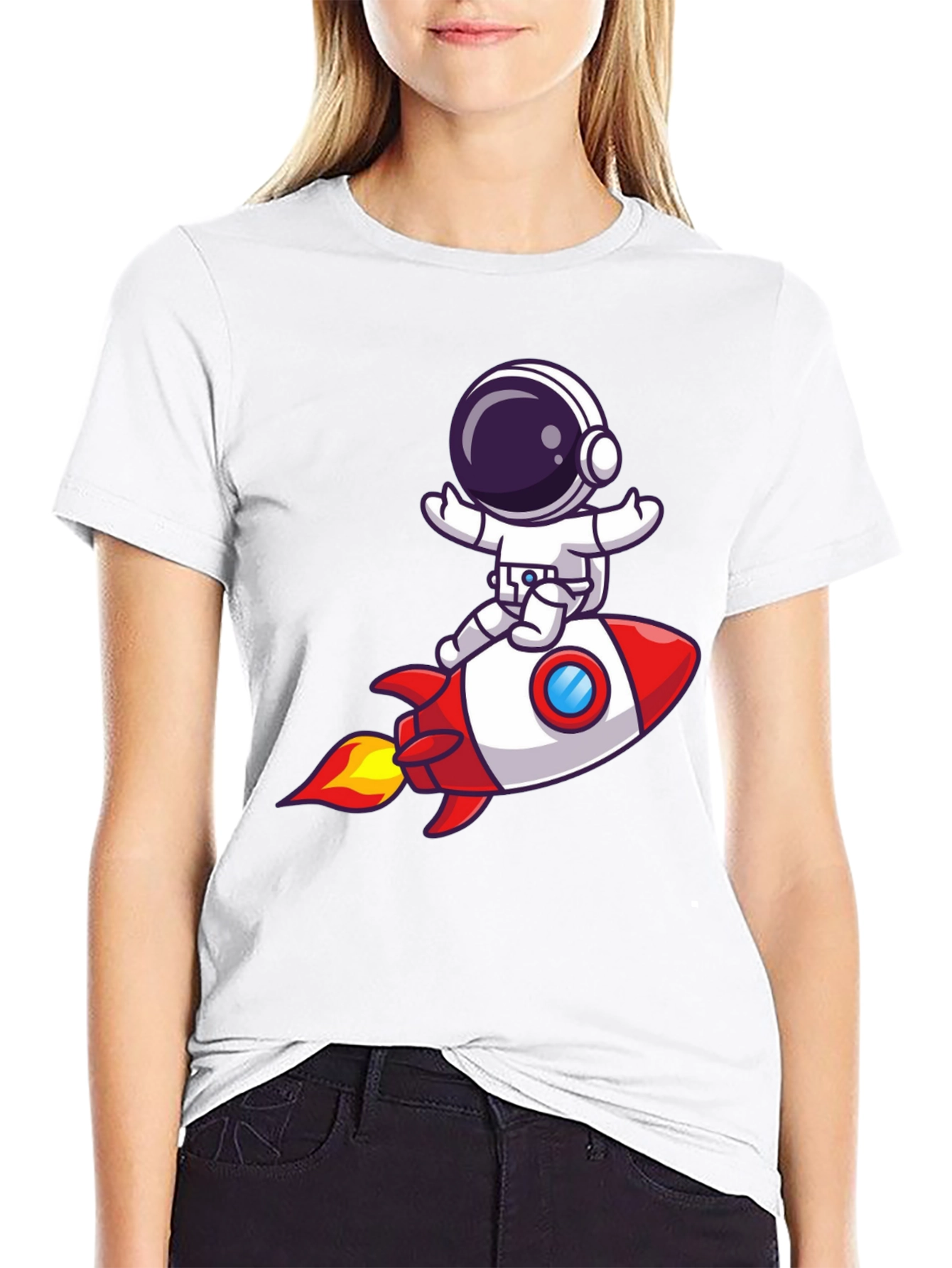 Astronaut Rocket Ride Graphic Tee - Black Cotton T-Shirt