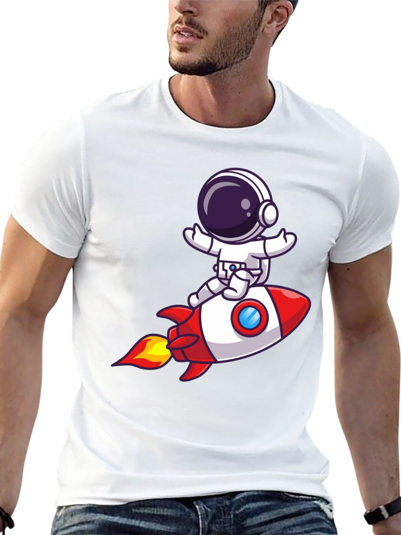 Astronaut Rocket Ride Graphic Tee - Black Cotton T-Shirt