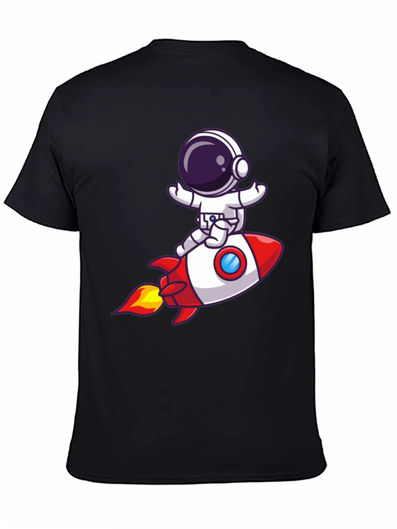 Astronaut Rocket Ride Graphic Tee - Black Cotton T-Shirt