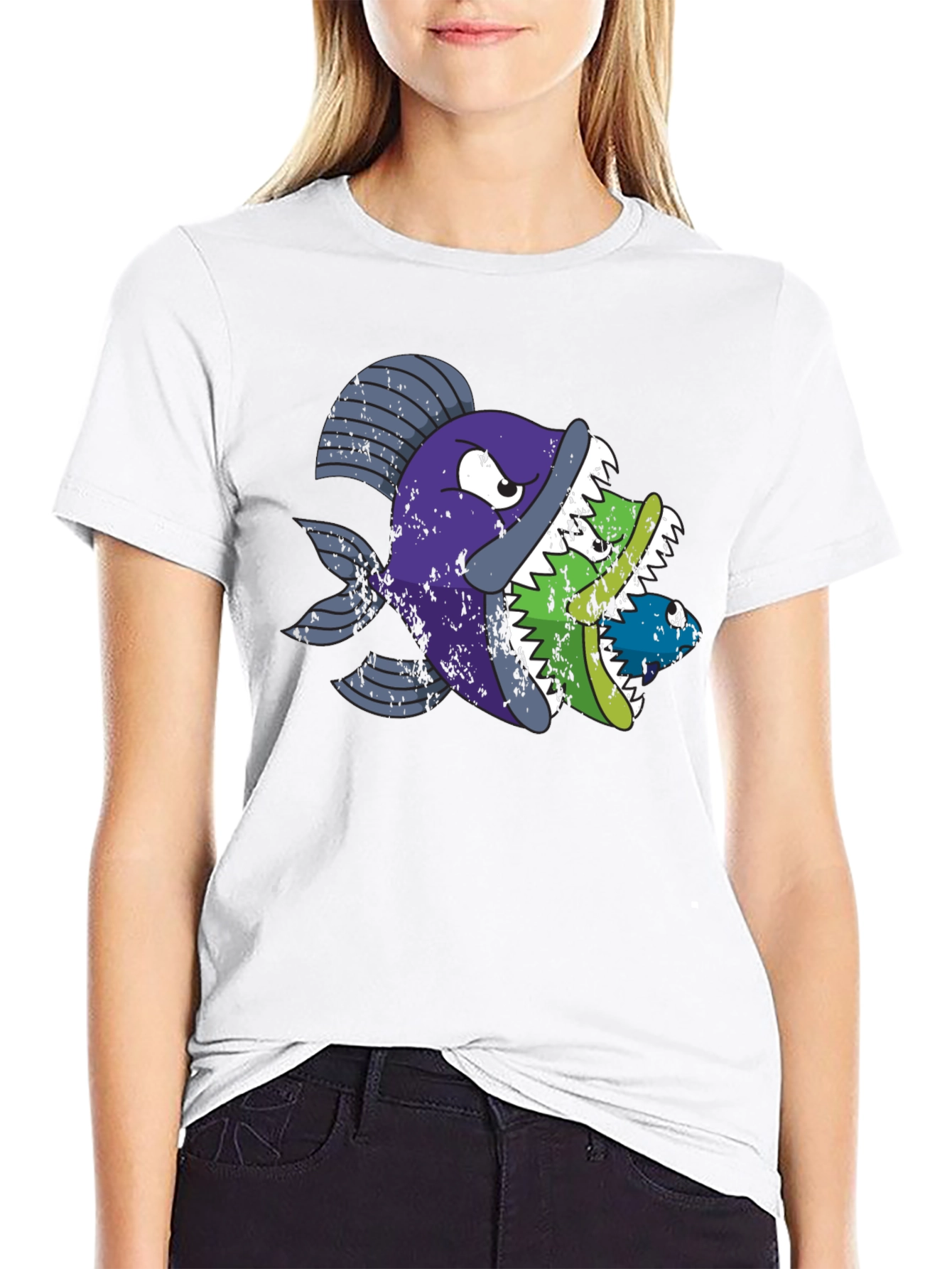 Funny Fish Eats Fish Graphic T-Shirt