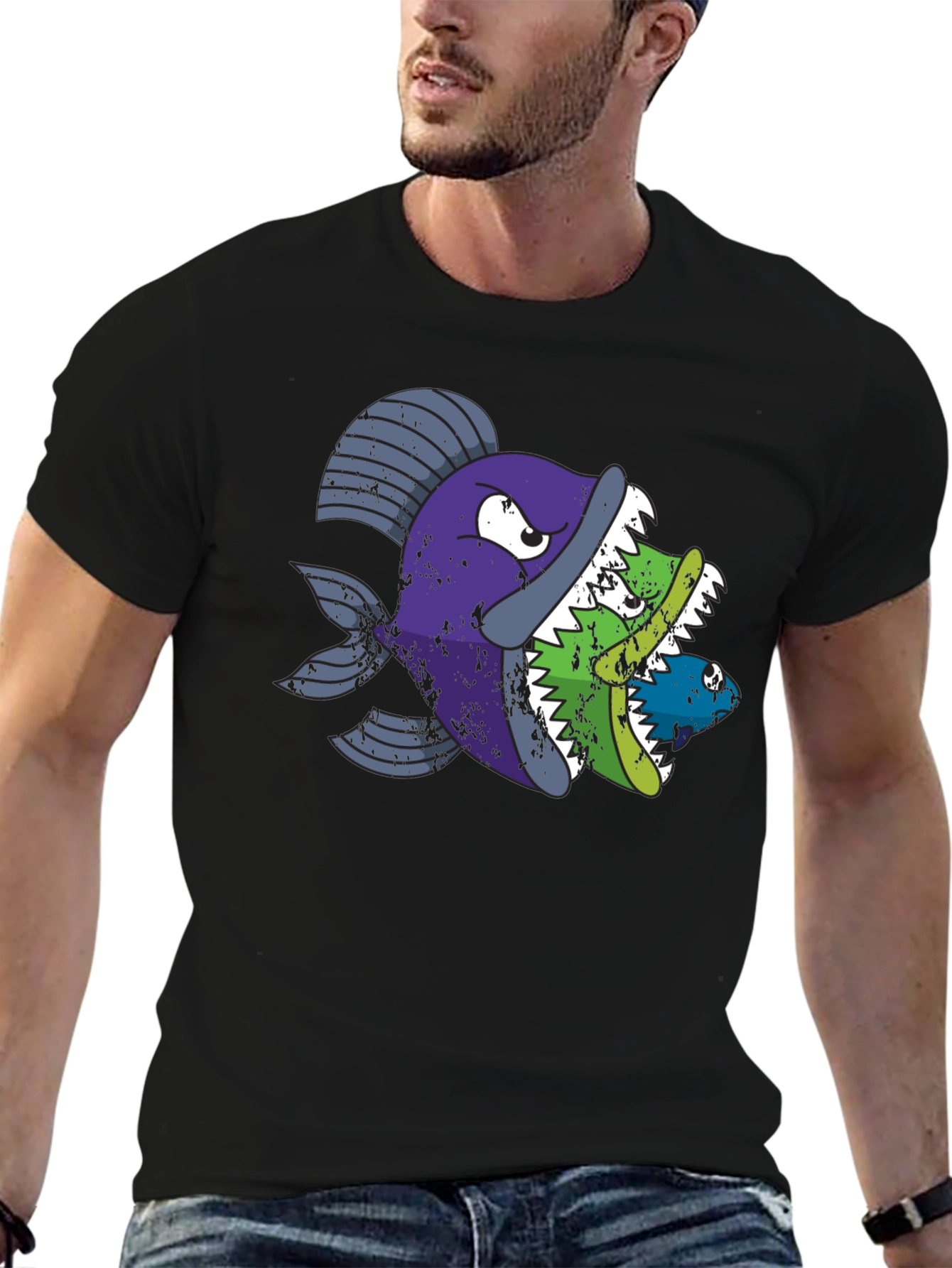 Funny Fish Eats Fish Graphic T-Shirt